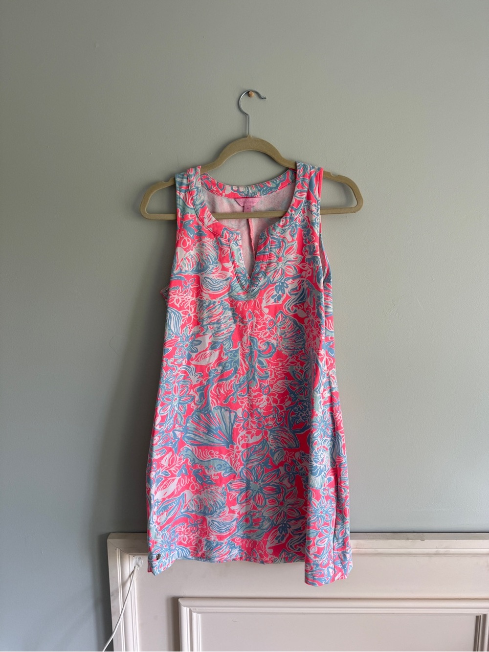 Lilly Pulitzer Sleeveless Coral & Light Blue Floral Shift Dress